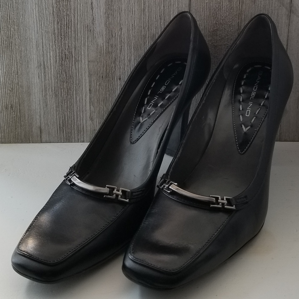 Bandolino Black Leather Pump Heels Square Toe